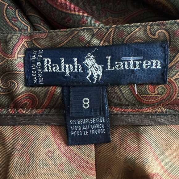 Vintage Ralph Lauren Silk Pheasant Hunting Theme Midi Skirt 8 - Picture 8 of 9